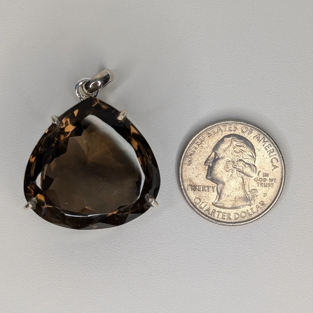 Giant Faceted Smokey Quartz Pendant S925 Sterling Silver - Picture 5 of 9